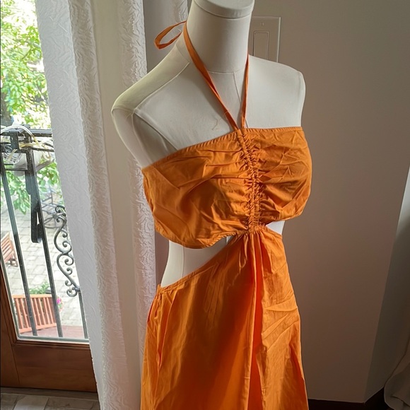 Topshop Cotton Poplar Maxi Orange Cutout Vacation Dress NWOT Medium - Picture 5 of 10
